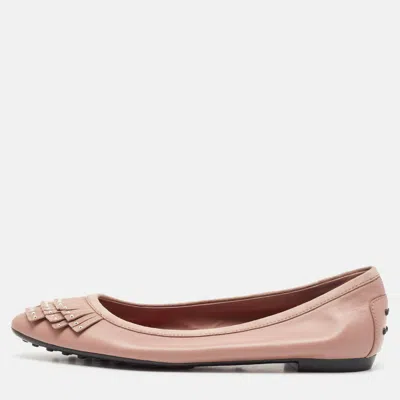 Pre-owned Tod's Brown Suede And Leather Fringe Detail Ballet Flats Size 40.5 In Beige