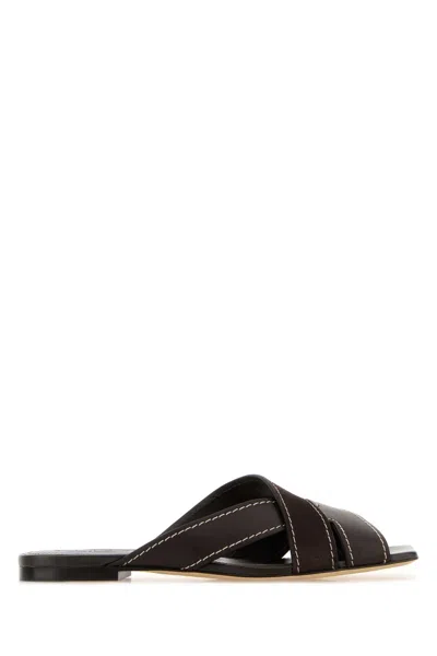 Tod's Flat Leather Sandals With Crossed Straps Shoes In Brown