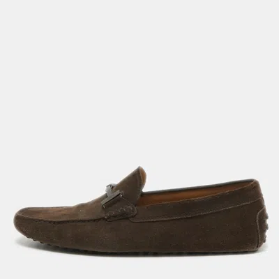 Pre-owned Tod's Brown Suede Double T Loafers Size 44.5