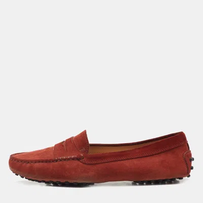 Pre-owned Tod's Brown Suede Penny Slip On Loafers Size 41