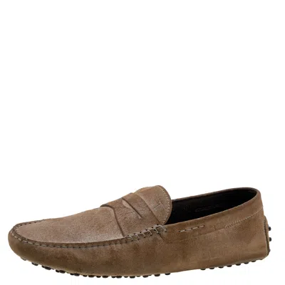 Pre-owned Tod's Brown Suede Penny Slip On Loafers Size 45.5