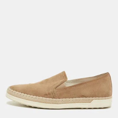 Pre-owned Tod's Brown Suede Slip On Espadrille Sneakers Size 39