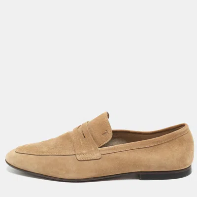 Pre-owned Tod's Brown Suede Slip On Penny Loafers Size 45.5
