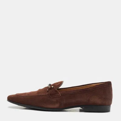 Pre-owned Tod's Brown Suede Slip On Penny Loafers Size 47