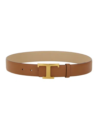 Tod's Brown T Logo Buckle Belt