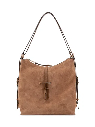 Tod's Brown T Timeless Large Shoulder Bag In Pink