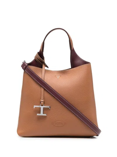 TOD'S WOMEN BROWN T TIMELESS LEATHER MINI HANDBAG, ONESIZE LUXURY TOTES FOR WOMEN DARVEYS
