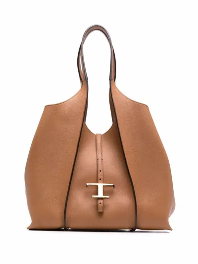 Tod's Medium T Timeless Leather Tote Bag In Buff