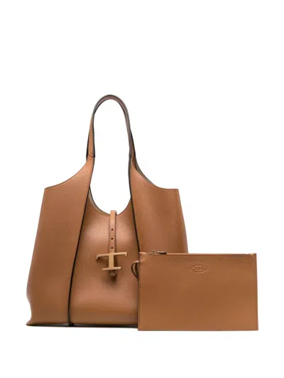 Tod's Brown T Timeless Leather Tote Bag