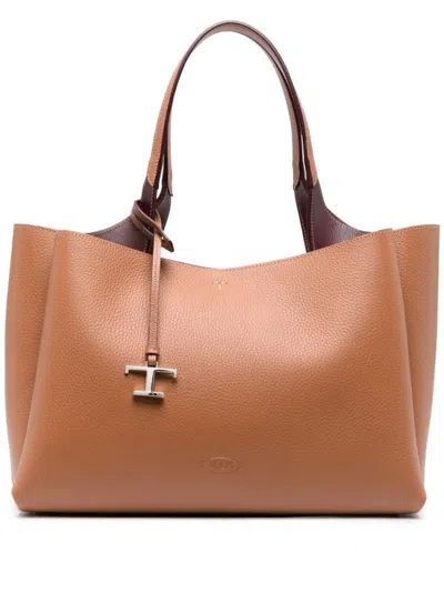Tod's Brown T Timeless Medium Tote Bag