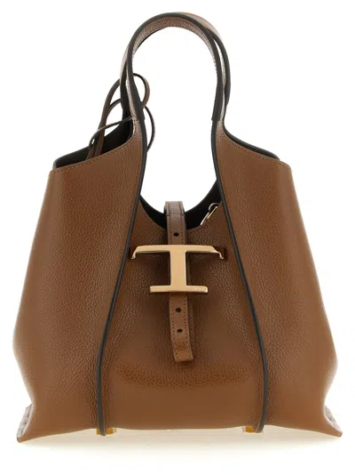 Tod's Brown T Timeless Mini Tote In Red