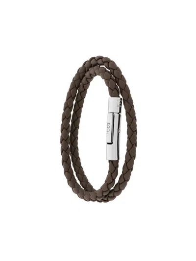 TOD'S BROWN WOVEN DOUBLE WRAP BRACELET