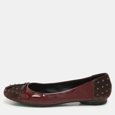 Pre-owned Tod's Brown/burgundy Suede And Patent Leather Bow Ballet Flats Size 39