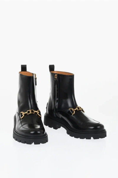 Tod's Brushed Leather Booties With Front Morset In Black