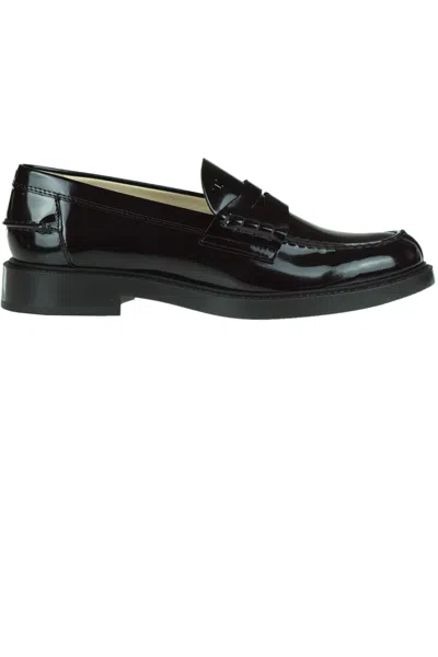 Tod's Brushed Leather Mocassins In Black
