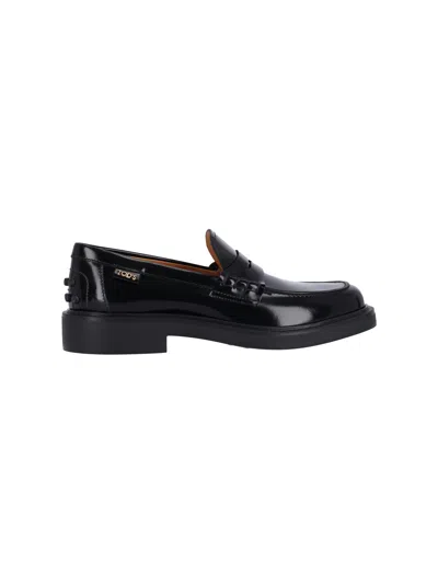 Tod's Tod`s Brushed Leather Platform Loafers In Black