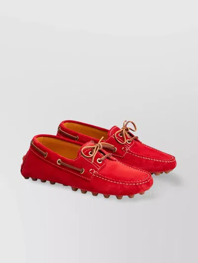 Tod's Bubble Stitched Suede Moccasin Loafers In Red