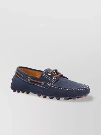 Tod's Bubble Suede Leather Loafers With Lace Detail In Blue