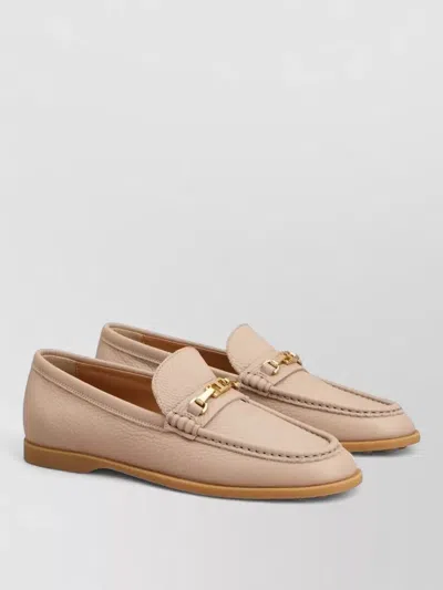 Tod's Buckle Detail Grained Leather Loafers In Neutral