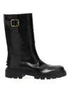 Tod's Women Leather Biker Boot In Negro