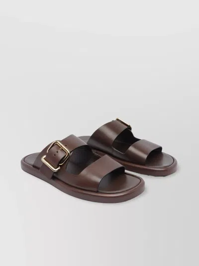 Tod's Buckle Leather Flat Sandals In Brown