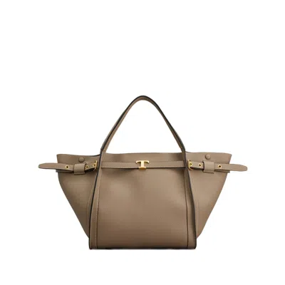 Tod's Small Leather Tote Bag In Neutral