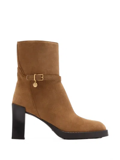 Tod's Buckled Suede Boots In Brown