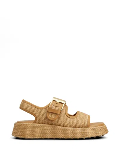 Tod's Tods Sandalo Leather-trim Raffia Flatform Sandals In Brown