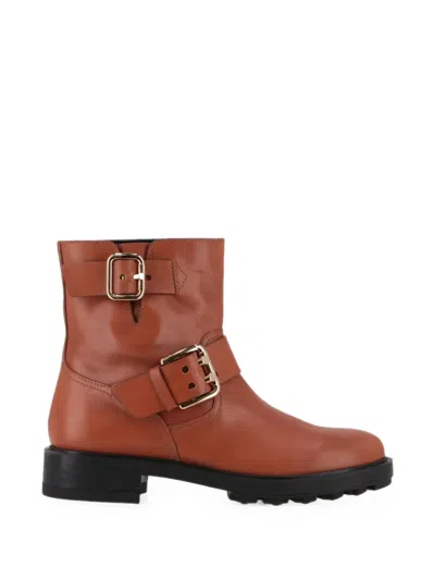 Tod's Buckle-strap Leather Boots In Brown