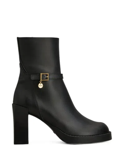 Tod's Buckle-strap Logo-pendant Ankle Boots In Black