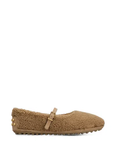 Tod's Buckle-strap Shearling Ballet Flats In Multi
