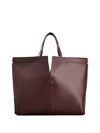 TOD'S BURGUNDY DI FOLIO MEDIUM TOTE