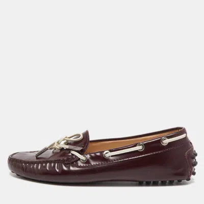 Pre-owned Tod's Burgundy Leather Bow Slip On Loafers Size 36.5