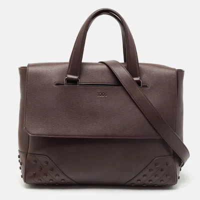 Pre-owned Tod's Burgundy Leather Gommino Tote