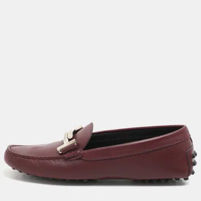 Pre-owned Tod's Burgundy Leather Loafers Size 36