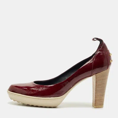 Pre-owned Tod's Burgundy Patent Leather Block Heel Pumps Size 39.5