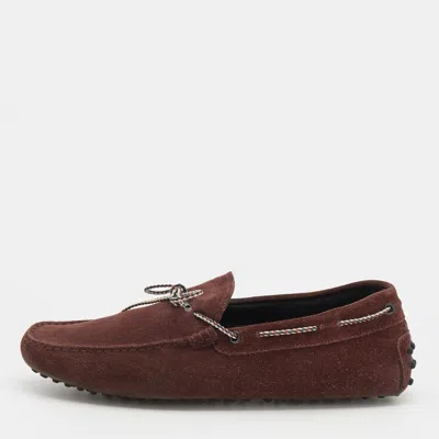 Pre-owned Tod's Burgundy Suede Bow Slip On Loafers Size 42