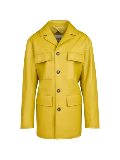 Tod's Buttoned Pocket Leather Jacket In Yellow