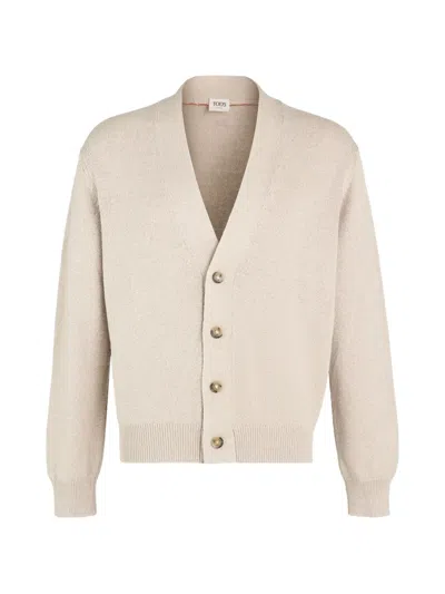 Tod's Buttoned V-neck Cardigan In Neutral