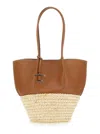 Tod's 'bux' Brown Shopper With Logo Imprinted On The Front And Metal Logo Charm In Leather And Straw Woman In Brown