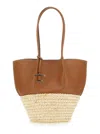 Tod's 'bux' Brown Shopper With Logo Imprinted On The Front And Metal Logo Charm In Leather And Straw Woman