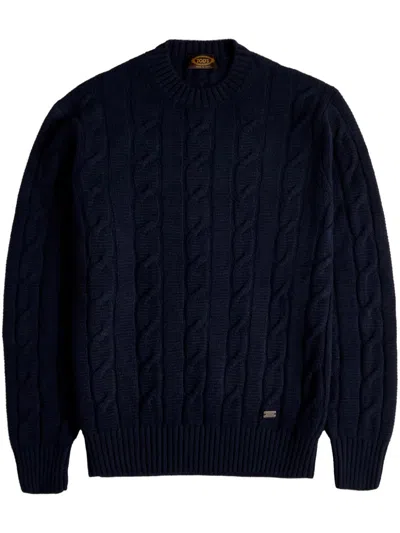 Tod's Cable-knit Crew-neck Sweater In Blue