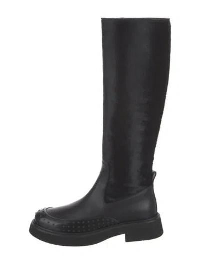 Pre-owned Tod's Calf Hair Leather Trim Embellishment Riding Boots W/ Tags In Black