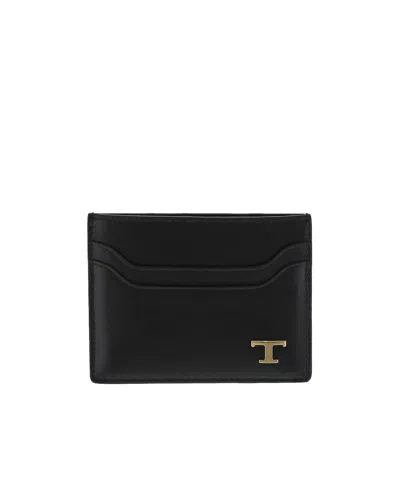 Tod's Calf Leather Card Holder In Black