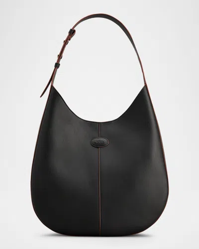 Tod's Calf Leather Hobo Bag In Nero