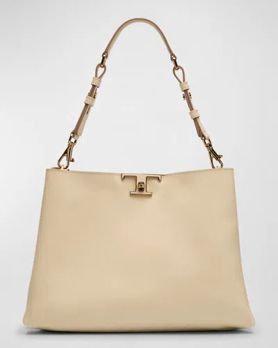 Tod's Calf Leather Shoulder Bag In Bianco Carrara