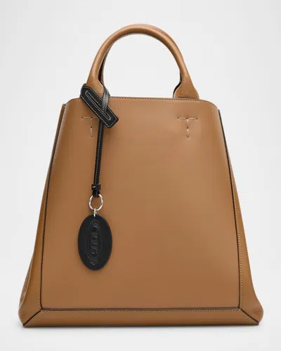 Tod's Calf Leather Top-handle Bag In Biscotto Nero