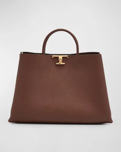 Tod's Calf Leather Top-handle Bag In Mogano