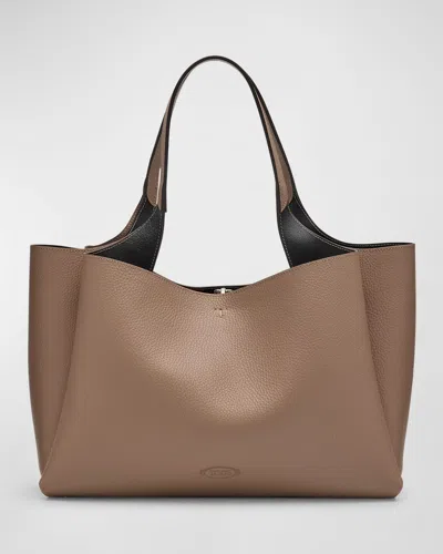 Tod's Calf Leather Tote Bag In Creta Nero