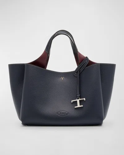 Tod's Calf Leather Tote Bag In Navy